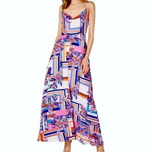 Foxiedox Womens Geometric Print Maxi Dress S Multicolor Spaghetti Straps Flowy